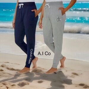 2 Calvin Klein L Ladies' Logo French Terry Jogger Lounge Pants Sweatpants CK NWT